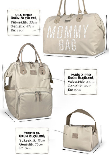 Stylo X Pro Beige Mother Baby Backpack Shoulder Bag and Bottle Holder Bag Set of 3