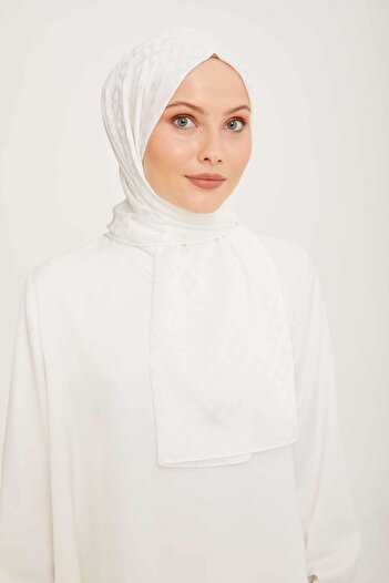 Armine Trend Jan Jan White Geometric Pattern Jacquard Shawl 5-21172