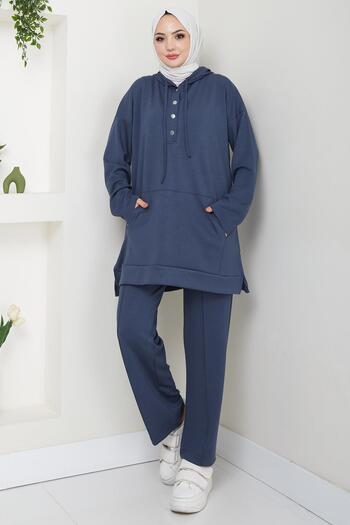 hafsamina Smoked Hooded Snap Fastener Double Suit - Hm2646