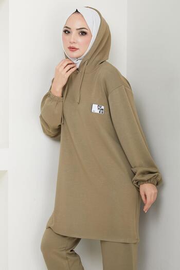 hafsamina Mink Hm2654 - Arma Detailed Hooded Double Set