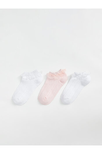 LC Waikiki Lace Detailed Girls' Booties Socks 3-Piece