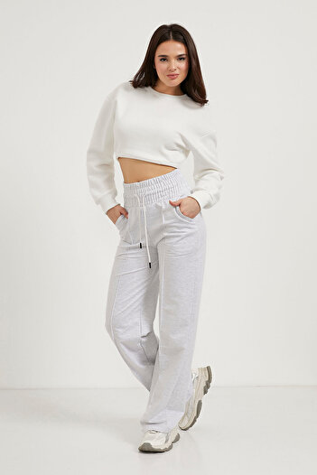 Arma Life Γυναικείο Basic Grassed Casual Grey φαρδύ αθλητικό παντελόνι