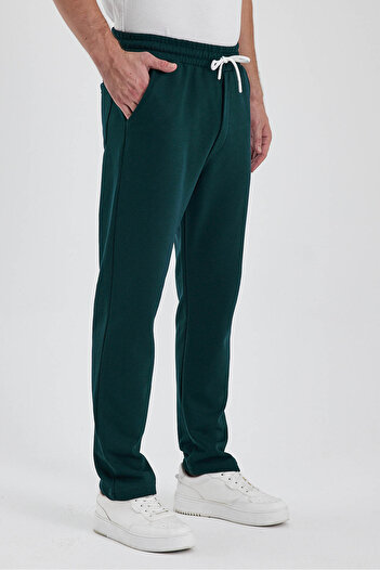 THE RULE Men's Baggy Winter 3 Thread Raster Loose Fit Straight Leg Emerald Green Sweatpants Rf0461
