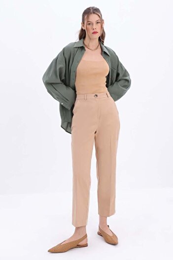 ALLDAY Biscuit-Cotton Large Size Fabric Trousers