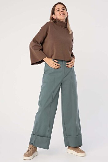 ALLDAY Pastel Green-Cotton Wide-Leg Fold Pants