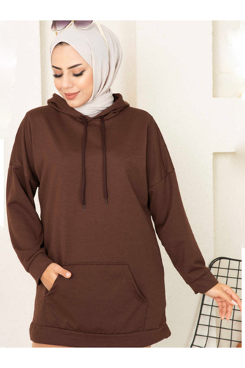 Boi Γυναικείο φούτερ Hijab Clothing - Μαύρο, Κόκκινο, Γκρι, Πράσινο Φούτερ με Τσέπες με Κουκούλα 3 Κλωστές Παχύ