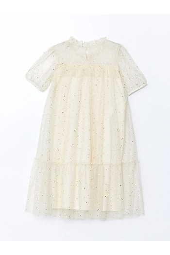 LC Waikiki Lcw Kids Ecru Crew Neck Sparkle Girl's Dress