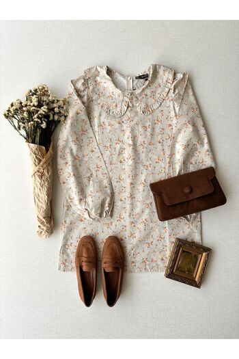 KÜÇÜĞÜM BUTİK Baby Collar Floral Long Poplin Tunic