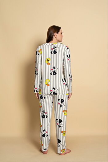 CALİA Front Buttoned Women's Pajamas Set Suede Fabric