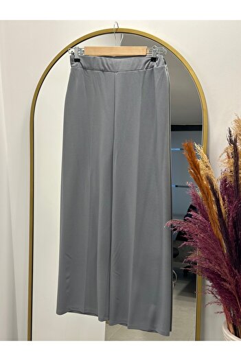 Ebrar Store Çağla Wide Leg Skuba Fabric Trousers-Mt1354 Gray