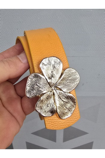 Kemerix Women's Gold Buckle Mustard Yellow Belt