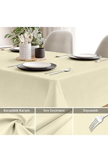 Evim Canvas Ecru Liquid Proof Stain Resistant Tablecloth