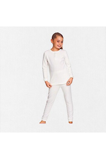 elmas kids Girls' 100% Cotton Winter Ecru Cream Long Sleeve Basic Pajamas Set