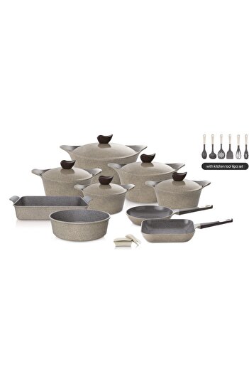NEOFLAM Eni Granite Cookware Set. 20 Pieces. Beige. 18cm - 20cm - 22cm - 24cm - 28cm -26cm - 28cm - 28cm