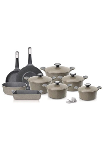 NEOFLAM Exterma Granite Cookware Set, 14 Pieces, Beige. 20cm- 22cm- 24cm- 26cm- 28cm- 26cm- 30m- 28cm