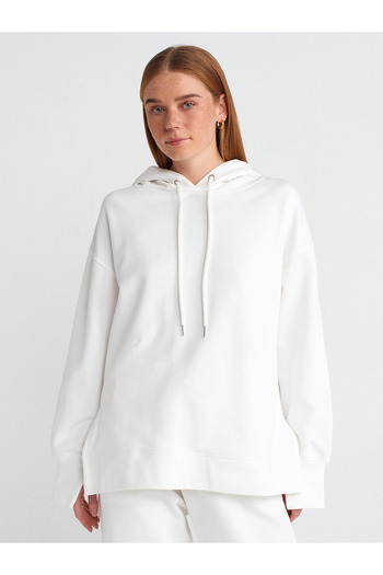 Dilvin 40403 Humorous Stitching Slit Sweat-Ecru