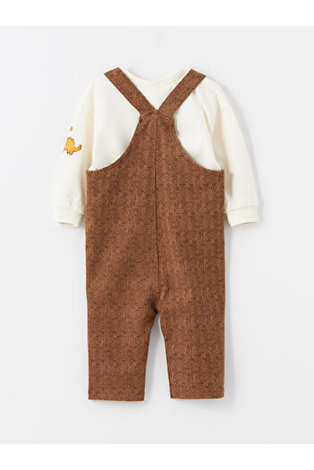 LC Waikiki Dark Brown Square Collar Straps Baby Boy Salopet and T-Shirt Set of 2