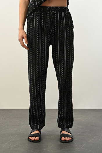 İLKCET MODA Patterned Knitted Black Linen Men's Trousers