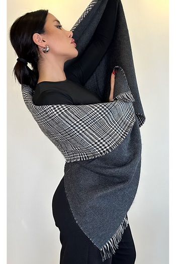 asalya Double-Sided Checked Pattern Thick Winter Wool Shoulder Shawl Scarf