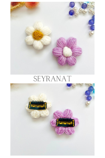 seyranat 2’li Beyaz Lila Simli Örgü Papatya Çıtçıt Klipsli Yenidoğan Saçsız Bebek Saç Tokası