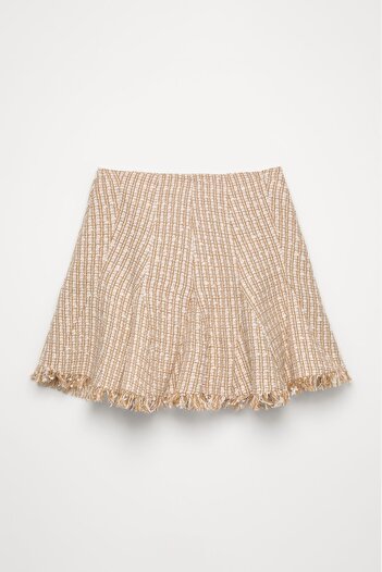 Quzu Beige Gray Mini Skirt - Pleat Detail