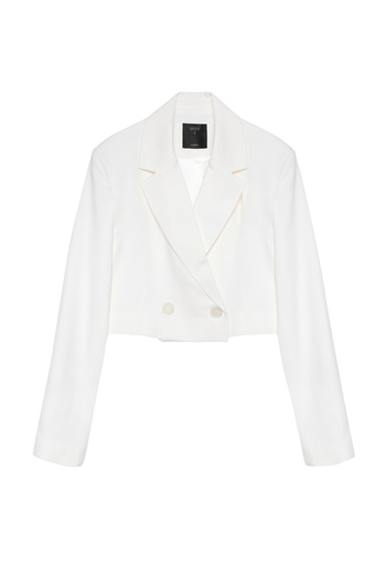 Quzu Ecru Crop Blazer Jacket - Wadded Detail