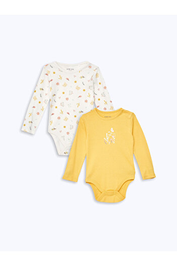 LC Waikiki Snap-on Crew Neck Bodysuit for Baby Girl - Pack of 2