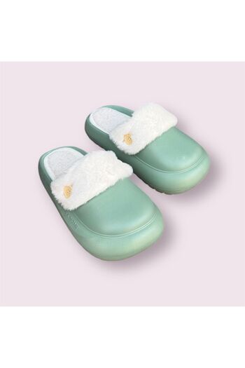Sonimix Women's Mint Fur Inside Removable and Washable Home Office Casual Slippers