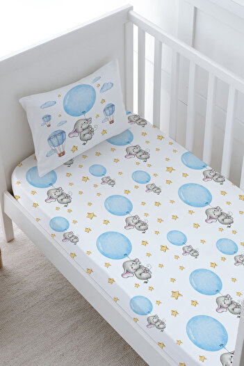 Tuğba Kuğu Blue Large Balloon Elastic Baby Bed Sheet Set - for Baby Series