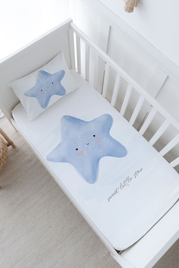 Tuğba Kuğu Pure Baby Blue Star Patterned Elastic Sheet Set