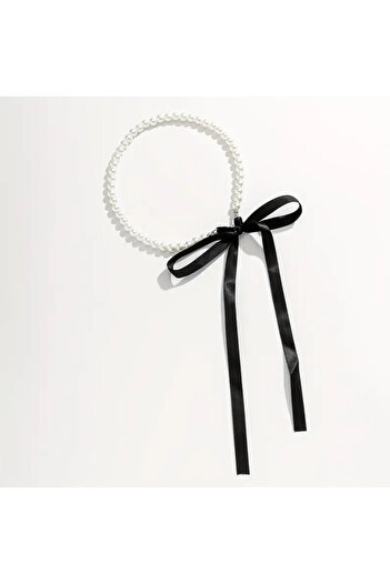 SavBrand Vintage Neck Collar Long Pearled Satin Design Chain Necklace Lace Satin with Pearl Necklace