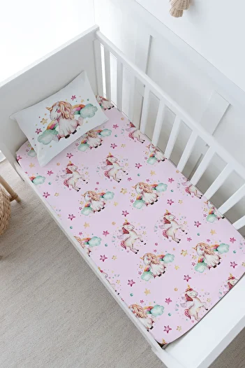 Tuğba Kuğu Unicorn Patterned Rainbow Baby Bed Sheet Set - Elastic, for Baby Series