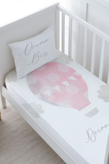 Tuğba Kuğu Baby Size Fitted Sheet Set - Pure Baby Series - Cloudy Pink Air Balloon