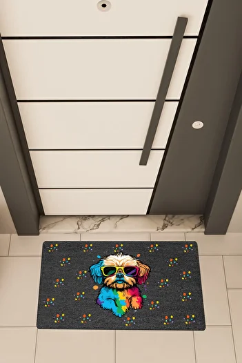 Dormot High Quality Digital Printing Black, Colorful Dog-Themed Door Front Mat