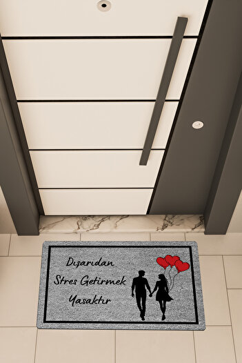 Dormot High Quality Digital Printing Gray Couple themed Door Front Doormat with Heart Balloon