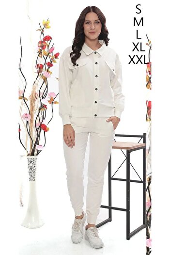 02Lady Fashion Polo Neck Classic Snap Fastener Two Thread Women's Tracksuit Set