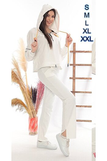 02Lady Fashion Γυναικείο σετ αθλητικής φόρμας με δύο κλωστές με μισό φερμουάρ και φαρδύ πόδι