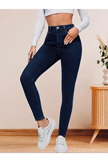 geenz manifacture Elite Lacivert Yüksek Bel Toparlayıcı Dar Paça Skinny Power Likralı Kot Pantalon