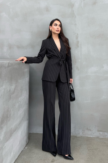 msm fashion Csíkos öves blézer és nadrág női szett