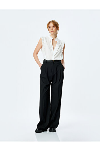 Koton Mandarin Collar Sleeveless Ruffle Shirt
