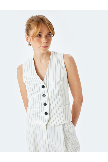 Koton Viscose Fabric Blended Lined V Neck Buttoned Blazer Vest