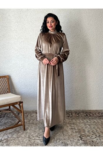 KÜÇÜĞÜM BUTİK Beige Long Velvet Dress