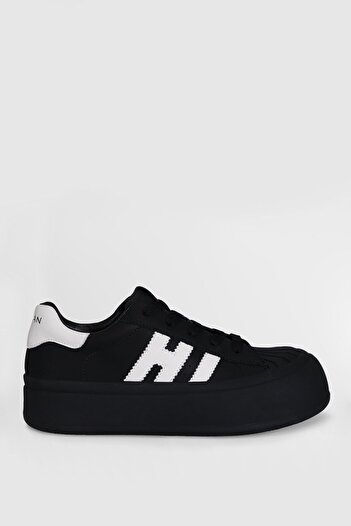 Lufian Genuine Leather Lace-Up High Sole Women's Sneaker Shoes Black