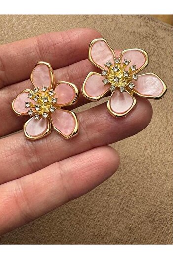 Pelin Aksesuar Pink Stone Flower Earrings