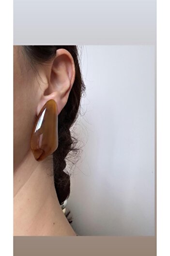 Pelin Aksesuar Brown Bone Big Earrings