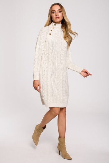 Made of Emotion Long sweater dress with a turtleneck and decorative buttons
