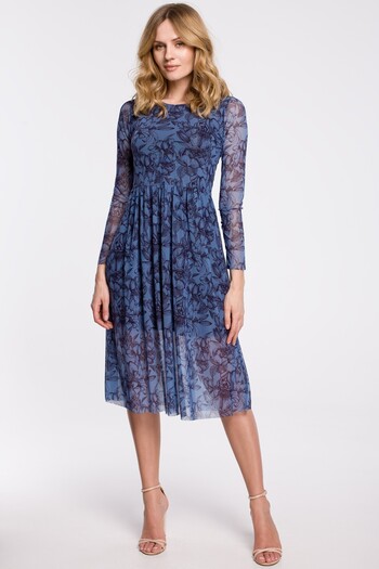 Makover Flared mesh dress with a print