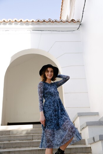Makover Flared mesh dress with a print