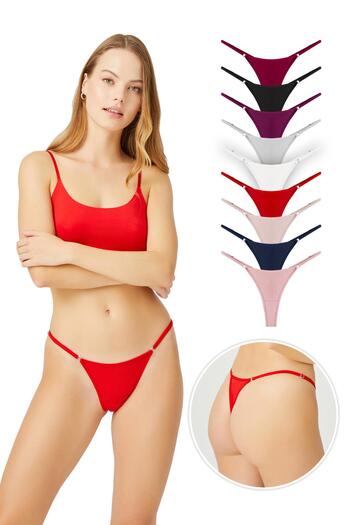 Cottonhill Basic Cotton Adjustable Waist Women's Thong Panties 9 Pack