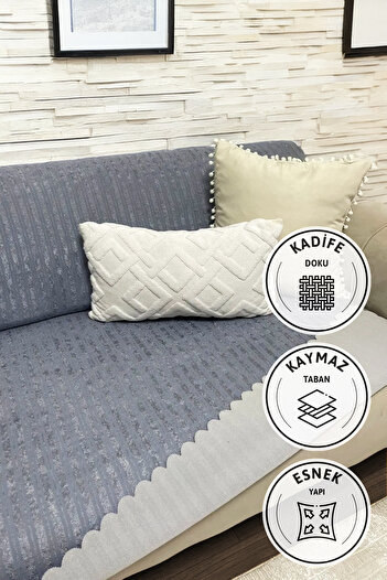 FAVORA Anthracite Non-Slip Base Sponge Velvet Sofa - Sofa Bed Cover 170X210